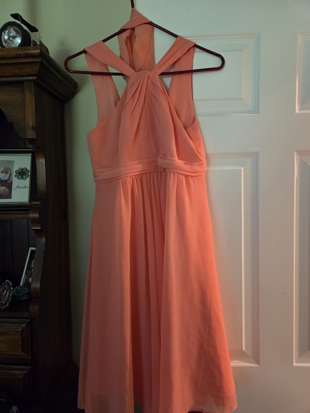 David's Bridal Peach Dress & Scarf Size 4 Excellent